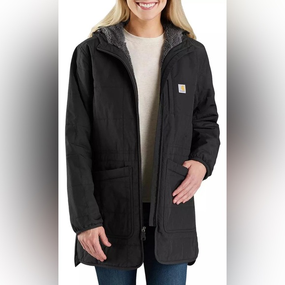 Carhartt Jackets & Blazers - Carhartt Women's Rain Defender Loose-Fit Hooded Jacket Fleece-Lined Sz Small
